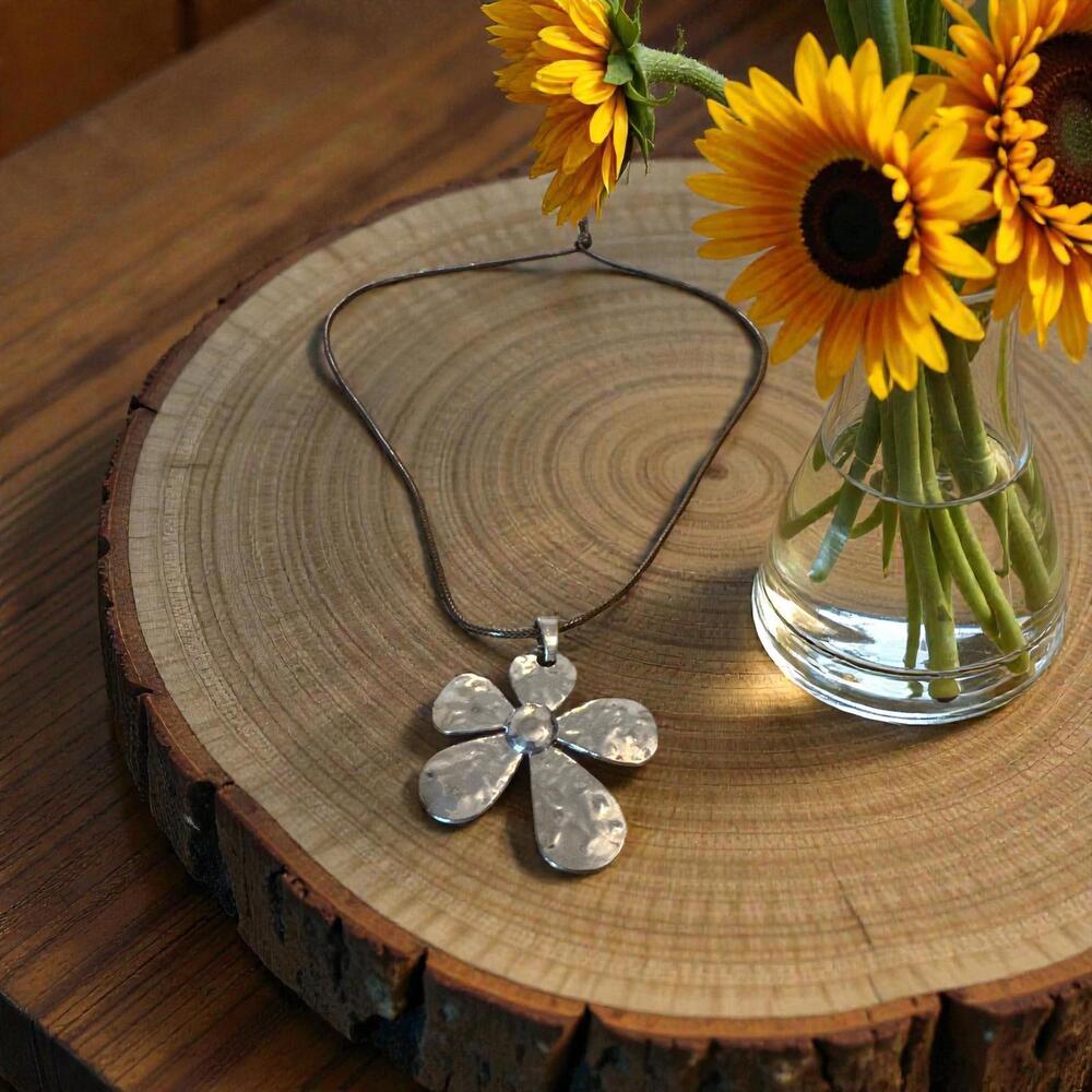 Handcrafted Native American Silver Flower Pendant Necklace